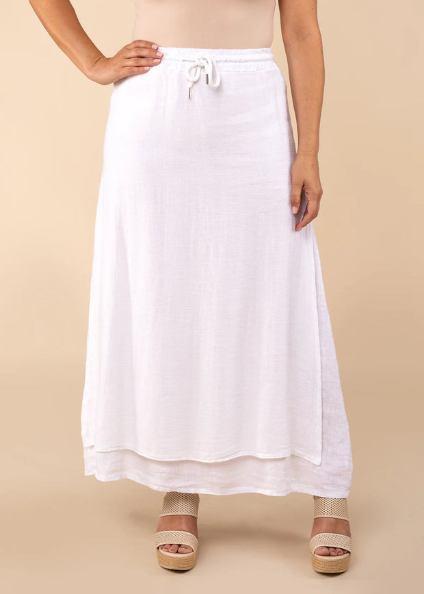 Livy Linen Blend Skirt - White - White Wood Boutique