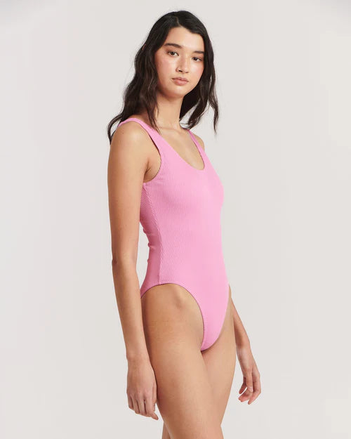 Ava One-Piece Swimsuit - Pink Rib - White Wood Boutique