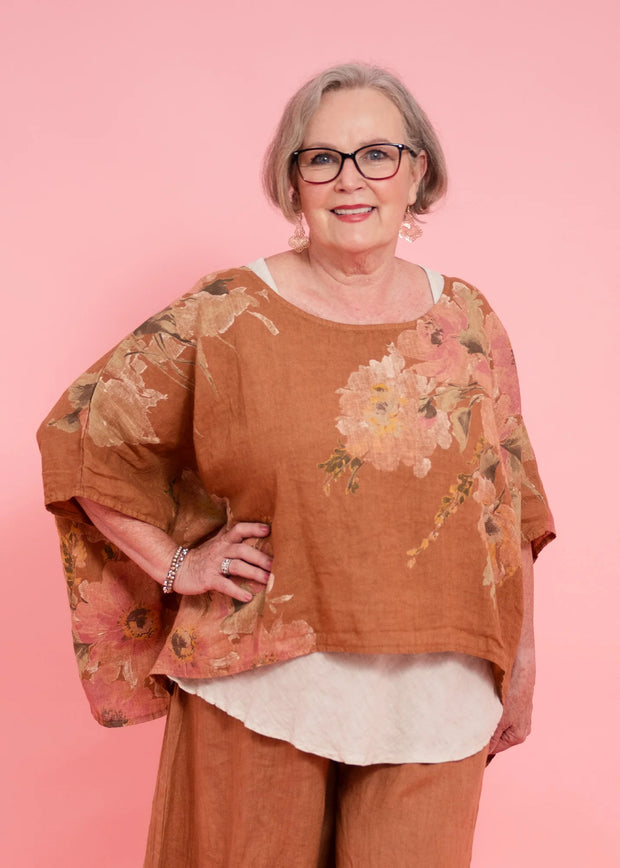 Tia Floral Top -Cinnamon