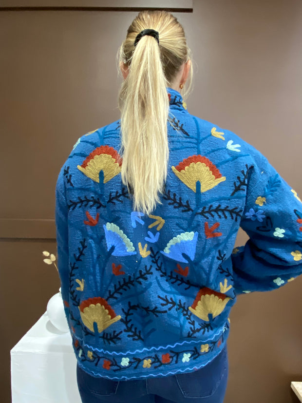 Lakshmi Embroidered Cotton Slub Jacket