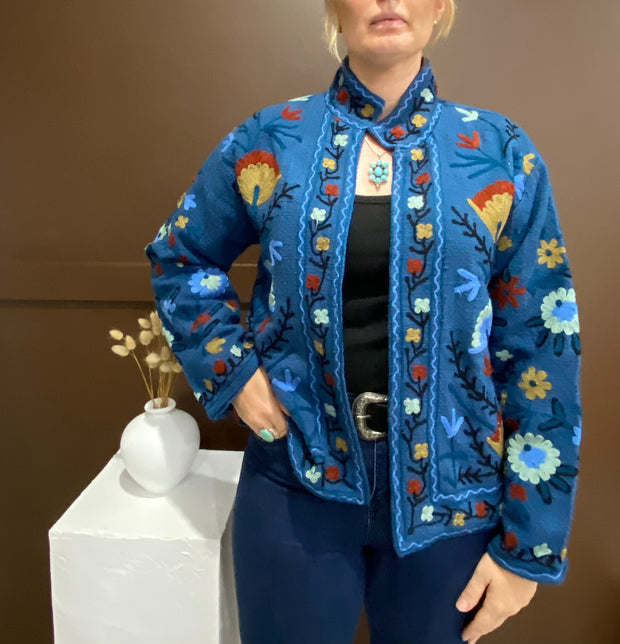 Lakshmi Embroidered Cotton Slub Jacket