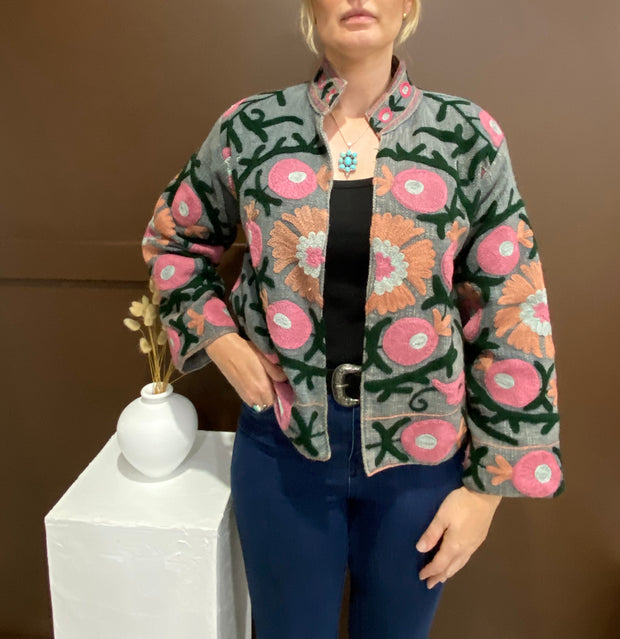 Lakshmi Embroidered Cotton Slub Jacket