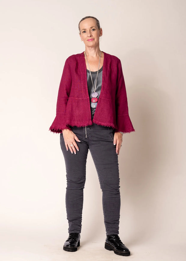 Trina Linen Top -Mulberry Wine