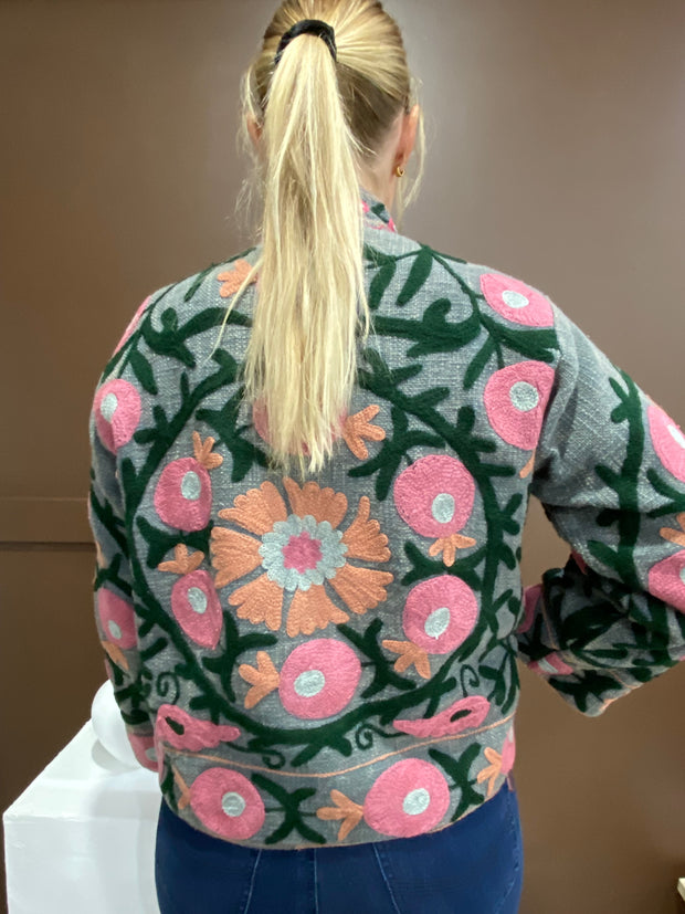 Lakshmi Embroidered Cotton Slub Jacket