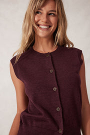 Soft Knit Button Vest - Wine