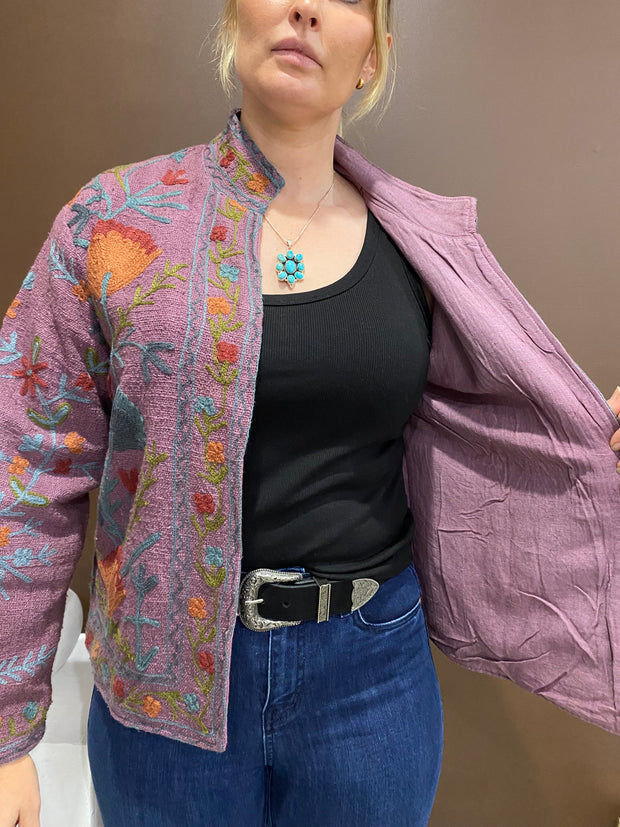 Lakshmi Embroidered Cotton Slub Jacket