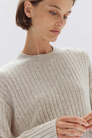 Wool Cashmere Rib long Sleeve Top - Oat Marle - White Wood Boutique