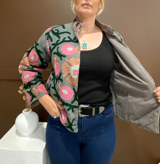 Lakshmi Embroidered Cotton Slub Jacket