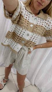 Knit Top- Beige/ white stripe - White Wood Boutique
