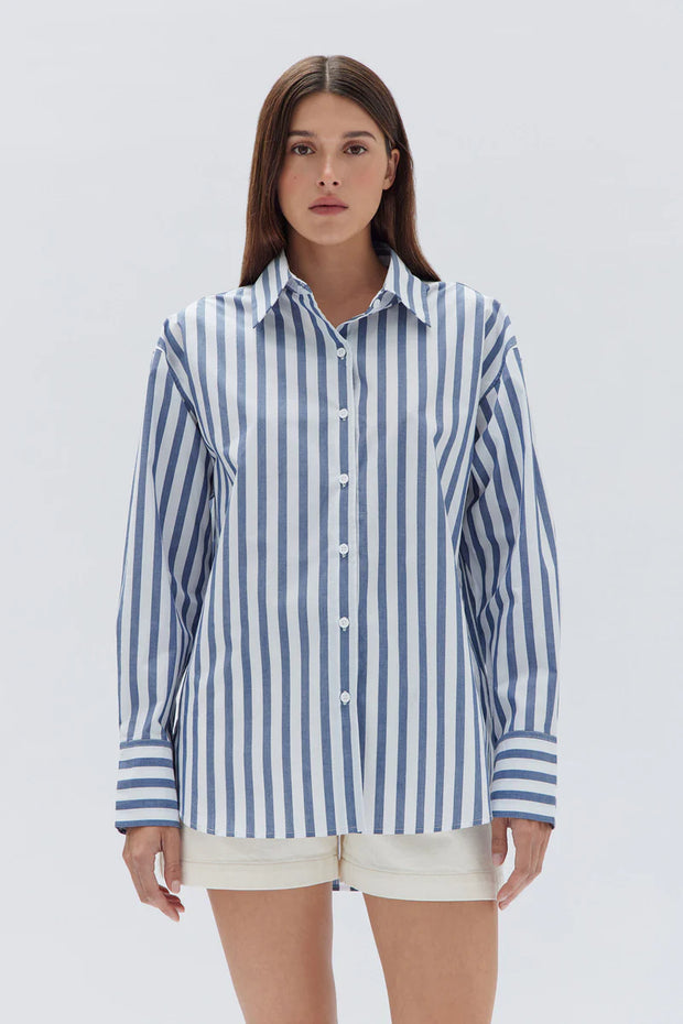 Marie Poplin Shirt - Royal Stripe - White Wood Boutique