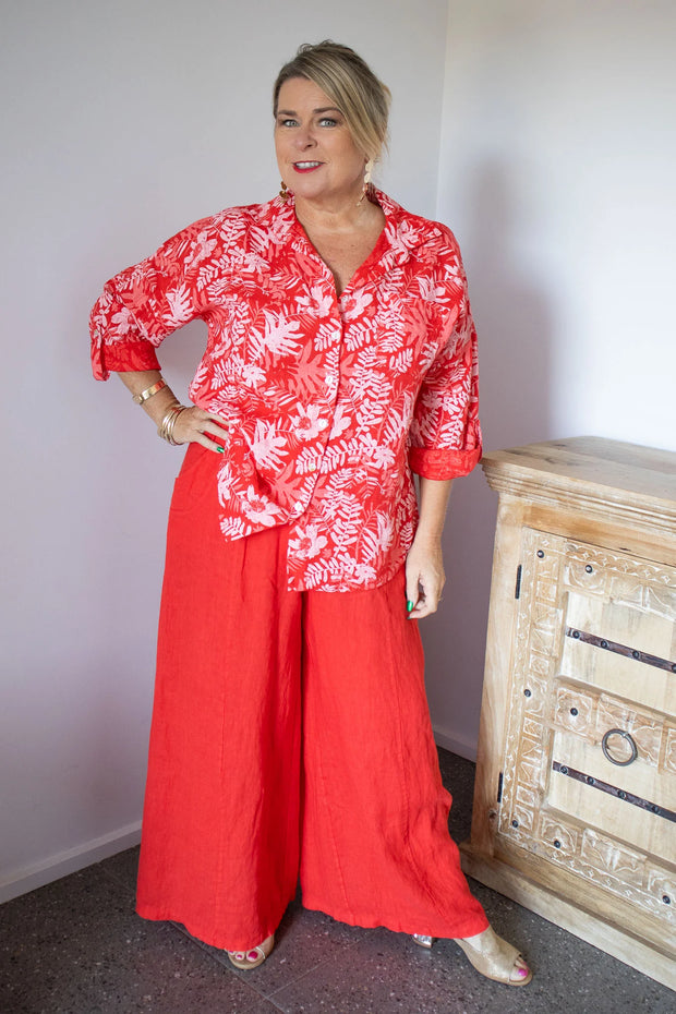 Solera Red Fern Button Shirt - White Wood Boutique