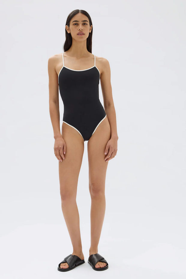 One piece Swimmers Contrast cross back in black white White Wood Boutique