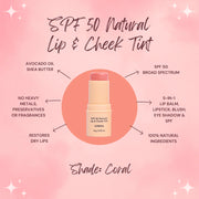 SPF 50 NATURAL LIP & CHEEK TINT - CORAL - White Wood Boutique