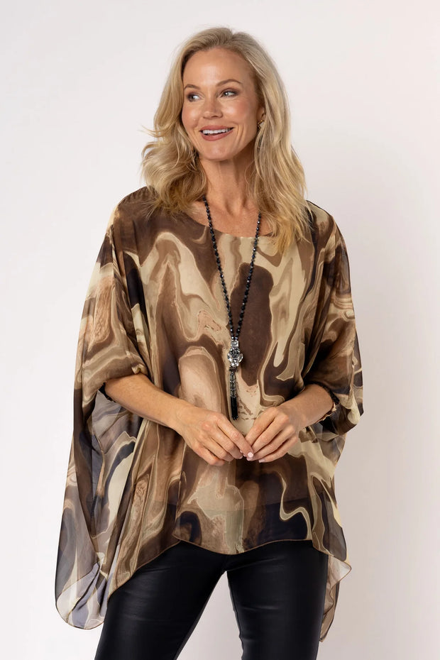 Myra Silk Top - Desert - White Wood Boutique
