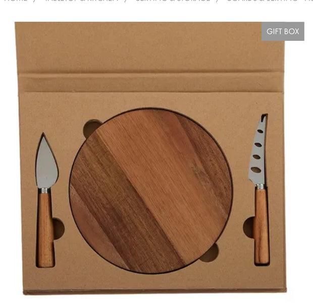 Cheese Board Gift Set - Handcrafted Acacia Wood - White Wood Boutique