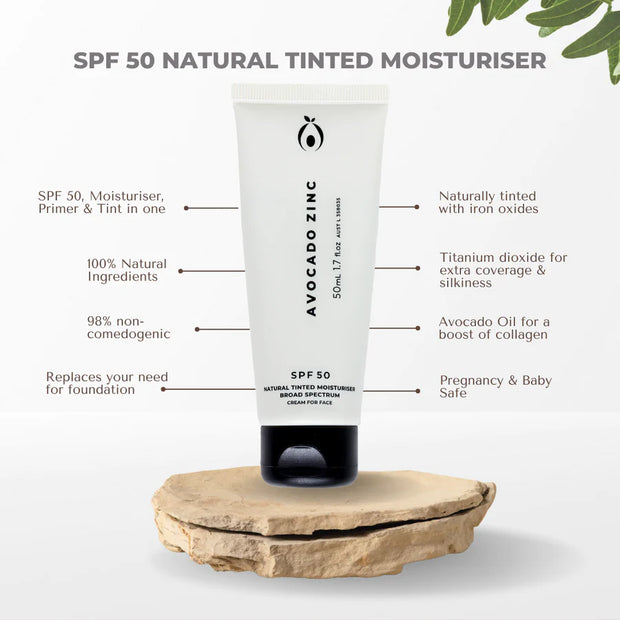 SPF 50 NATURAL TINTED MOISTURISER - MEDIUM-DARK - White Wood Boutique