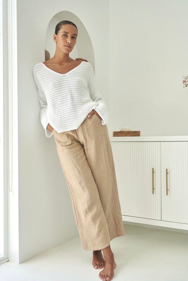 Cam Linen Pant- Taupe - White Wood Boutique